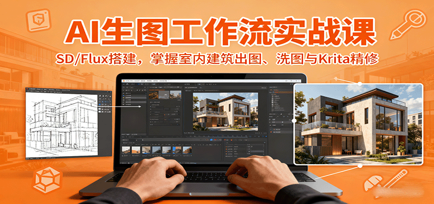 AI生图工作流实战课：SD/Flux搭建，掌握室内建筑出图、洗图与Krita精修-yingqiuwz