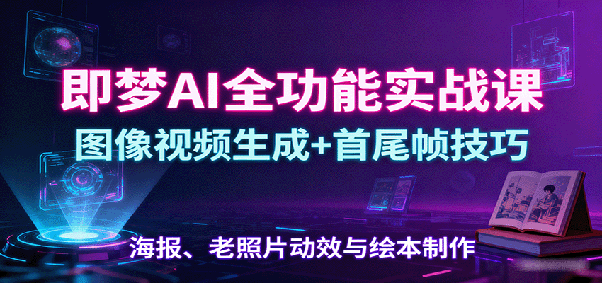 即梦AI全功能实战课：图像视频生成+首尾帧技巧，海报、老照片动效与绘本制作-yingqiuwz