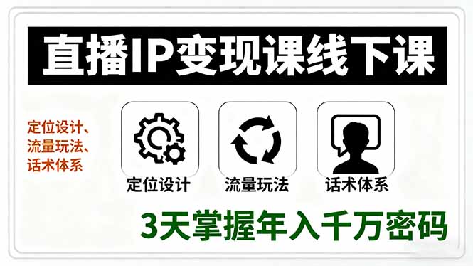 直播IP变现课线下课，定位设计、流量玩法、话术体系，3天掌握年入千万密码-yingqiuwz