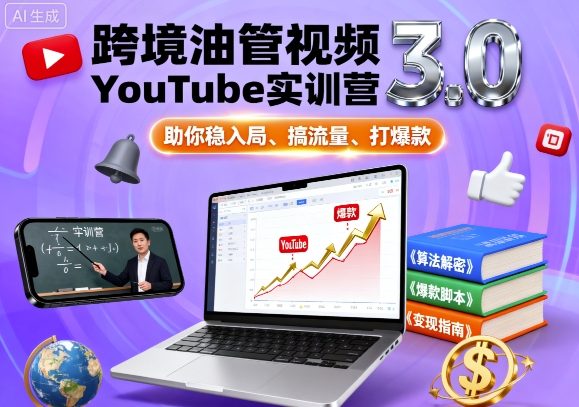 跨境油管视频YouTube实训营3.0，助你稳入局、搞流量、打爆款-yingqiuwz