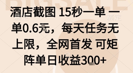 酒店截图15秒一单，一单0.6米，每天任务无上限，全网首发可矩阵单日收益3张【揭秘】-yingqiuwz