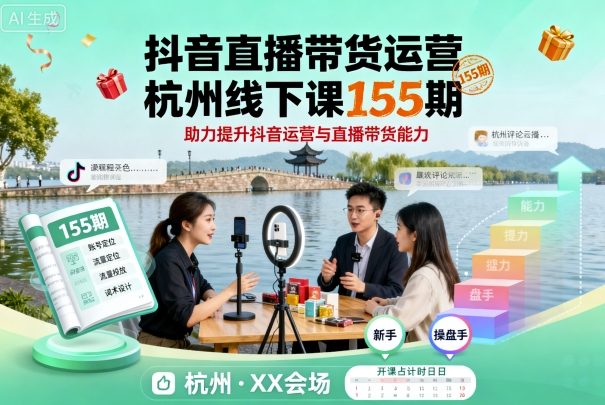 抖音直播带货运营杭州线下课155期，助力提升抖音运营与直播带货能力-yingqiuwz