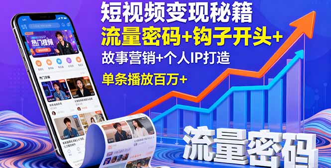 短视频变现秘籍，流量密码+钩子开头+故事营销+个人IP打造，单条播放百万+-yingqiuwz