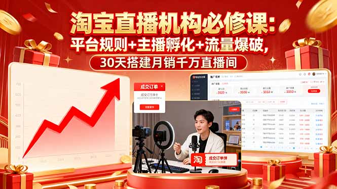 淘宝直播机构必修课：平台规则/主播孵化/流量爆破,30天搭建月销千万直播间-yingqiuwz
