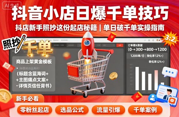 抖音小店日爆千单技巧，抖店新手照抄这份起店秘籍，单日破千单-yingqiuwz