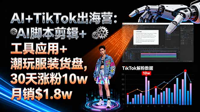 AI+TikTok出海营:AI脚本剪辑+工具应用+潮玩服装货盘,30天涨粉10w月销$1.8w-yingqiuwz