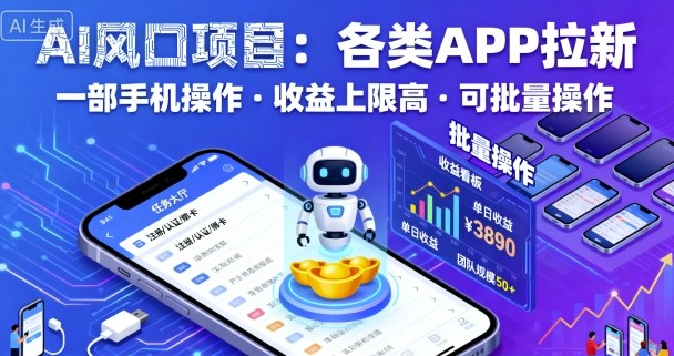 AI风口项目，各类APP拉新，一部手机就可以操作，收益上限高，可批量操作-yingqiuwz