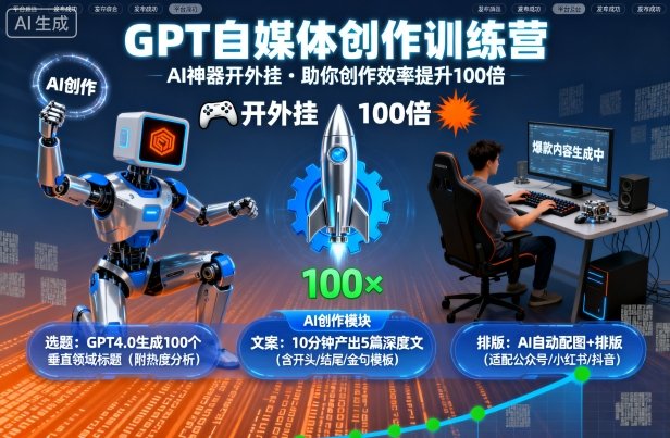GPT自媒体创作训练营：AI神器开外挂，助你创作效率提升100倍-yingqiuwz