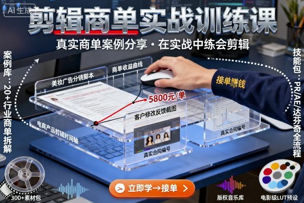 剪辑商单实战训练课，真实商单案例分享，在实战中练会剪辑-yingqiuwz