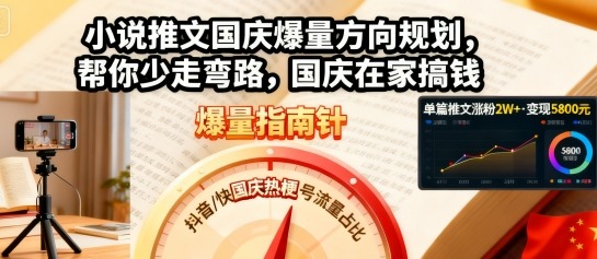 小说推文国庆爆量方向规划，帮你少走弯路，国庆在家搞钱-yingqiuwz