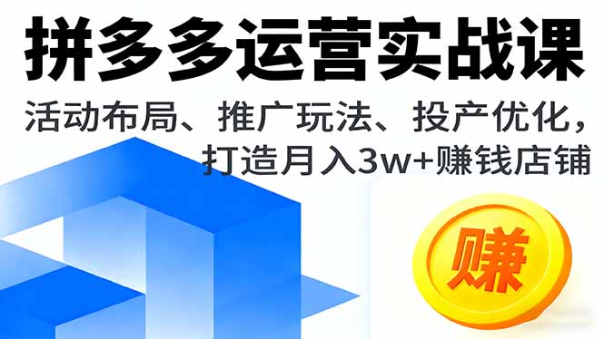 拼多多运营实战课，活动布局、推广玩法、投产优化，打造月入3w+赚钱店铺-yingqiuwz
