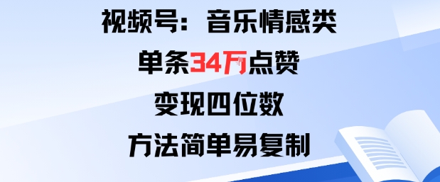 视频号分成计划新玩法：音乐情感类单条34W点赞，变现四位数，方法简单易复制-yingqiuwz