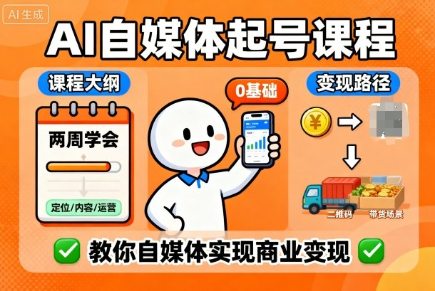 AI自媒体起号课程，0基础小白两周学会，教你自媒体实现商业变现-yingqiuwz