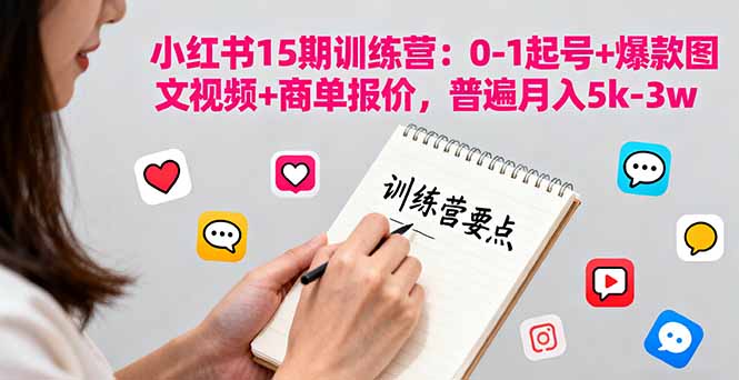 小红书15期训练营：0-1起号+爆款图文视频+商单报价，普遍月入5k-3w-yingqiuwz