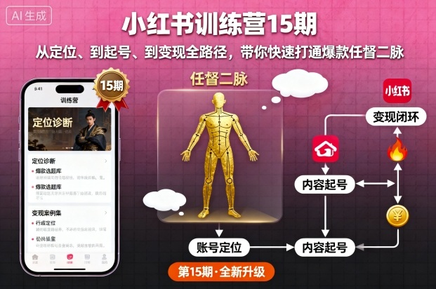 小红书训练营15期，从定位、到起号、到变现全路径，带你快速打通爆款任督二脉-yingqiuwz