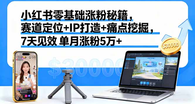 小红书零基础涨粉秘籍，赛道定位+IP打造+痛点挖掘，7天见效 单月涨粉5万+-yingqiuwz